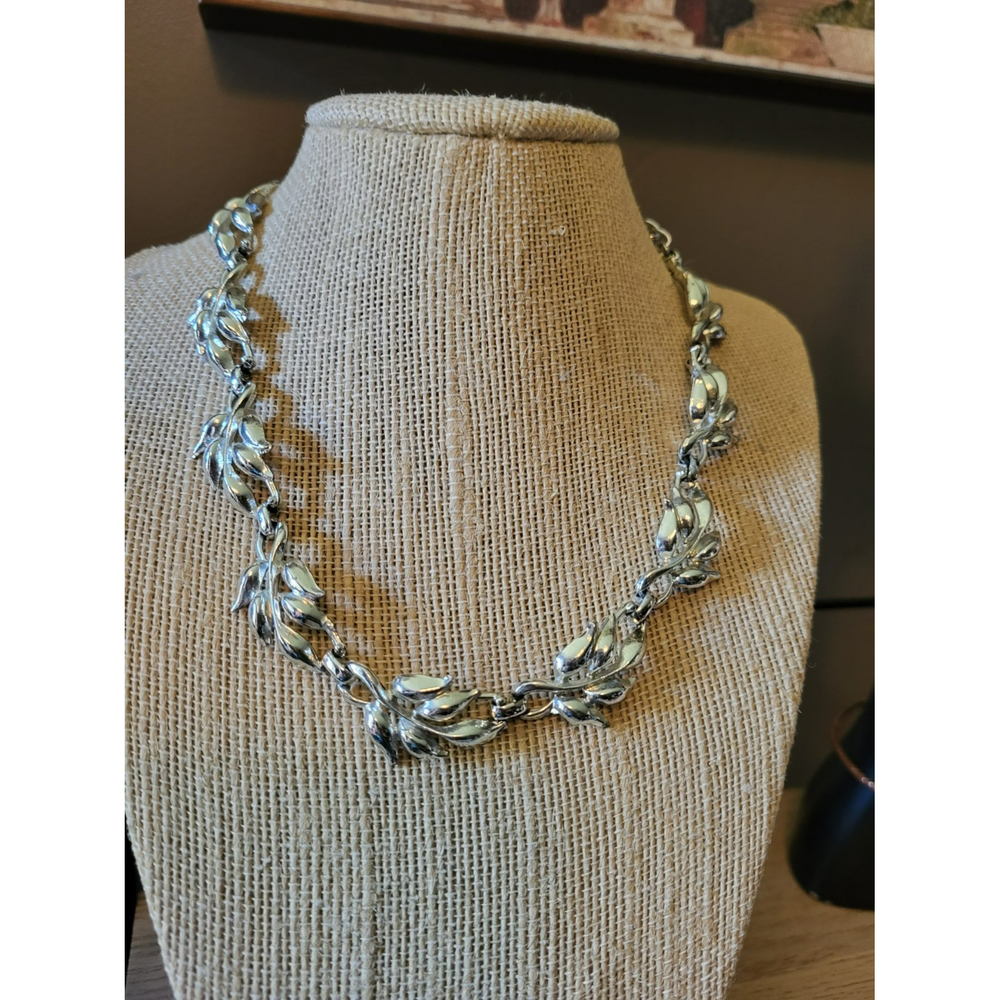 Silver Tone with Bud or Leaf Motif & Fishhook Clasp